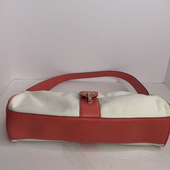 Kate Spade Flap Crossbody Bag Peach & Brown Leather Purse  Kate Spade beige canvas peach leather barrel shoulder bag